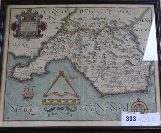 17th century English School Map of Glamorgan 30 x 36cm.